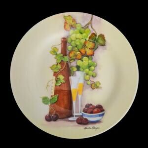 Royal Norfolk Decorative Plate Grapes Wine Bottle 7.5 Inch Art Plate
